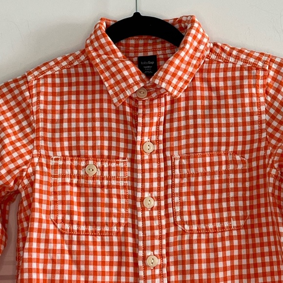 Baby Gap 100% Cotton Orange White Boys Button Down Shirt Size 3Yrs Fall Autumn - Picture 2 of 11